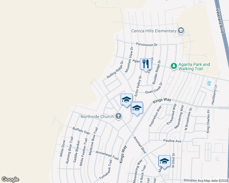 map of restaurants, bars, coffee shops, grocery stores, and more near 103 Covey Ridge Drive in Del Rio