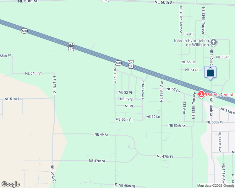 map of restaurants, bars, coffee shops, grocery stores, and more near 13231 Northeast 52nd Street in Williston