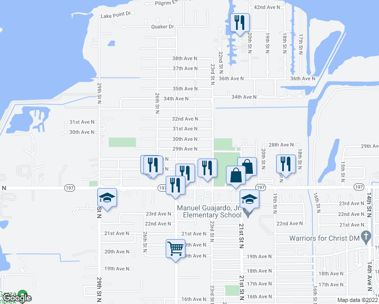 map of restaurants, bars, coffee shops, grocery stores, and more near 2326 28th Avenue North in Texas City