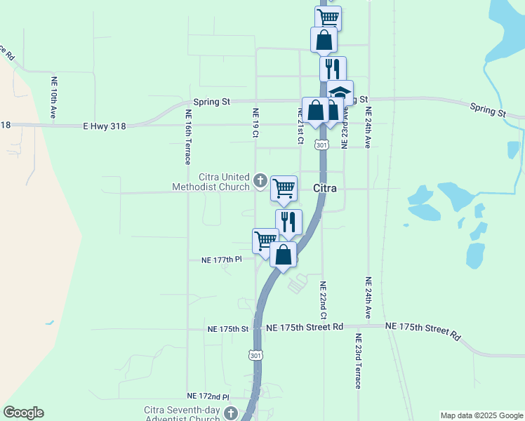 map of restaurants, bars, coffee shops, grocery stores, and more near 17959 Northeast 19 Court in Citra