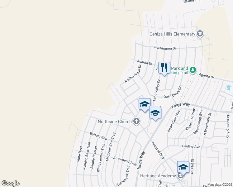 map of restaurants, bars, coffee shops, grocery stores, and more near Amistad Boulevard in Del Rio