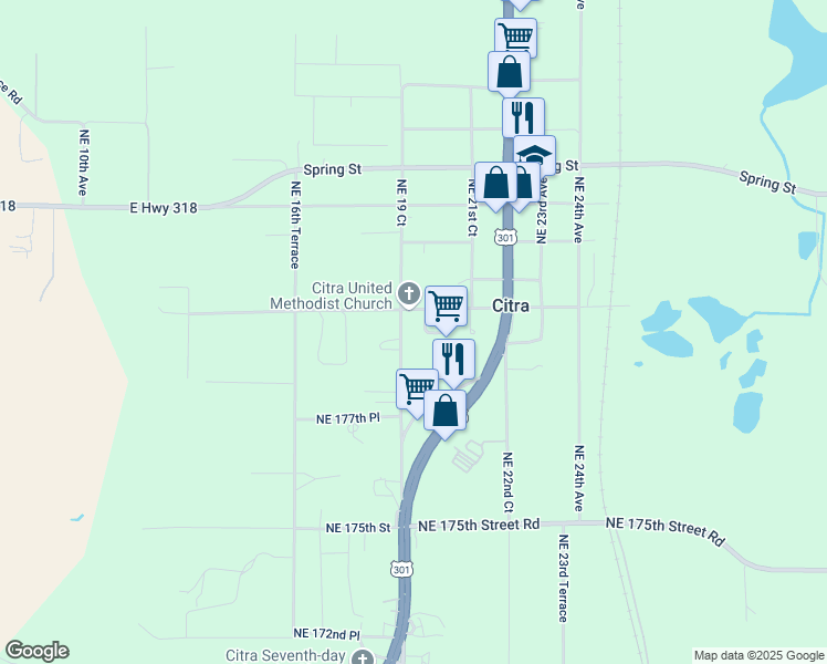 map of restaurants, bars, coffee shops, grocery stores, and more near 17959 Northeast 19 Court in Citra