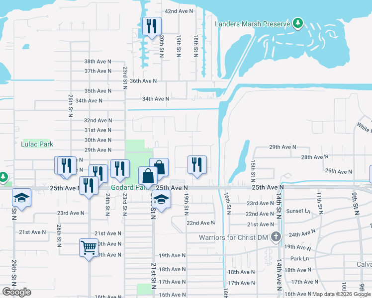 map of restaurants, bars, coffee shops, grocery stores, and more near 2702 20th Street North in Texas City