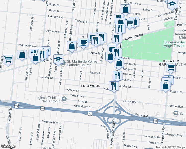 map of restaurants, bars, coffee shops, grocery stores, and more near 421 Coronado Avenue in San Antonio