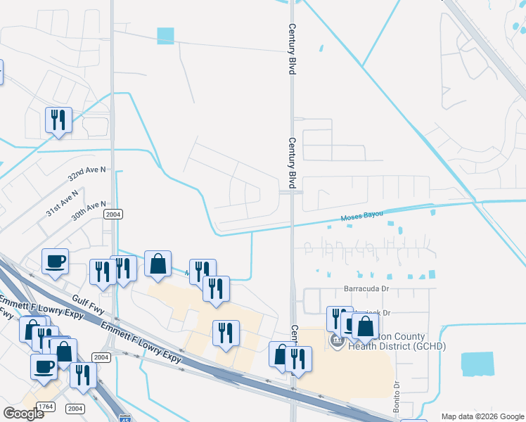 map of restaurants, bars, coffee shops, grocery stores, and more near 3110 Cullen Trace in Texas City