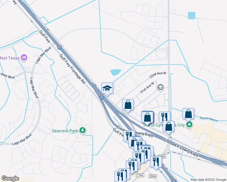 map of restaurants, bars, coffee shops, grocery stores, and more near 3210 Gulf Freeway in Texas City