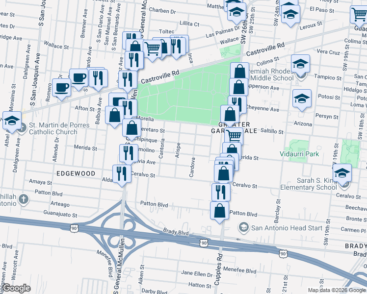 map of restaurants, bars, coffee shops, grocery stores, and more near 218 Queretaro Street in San Antonio