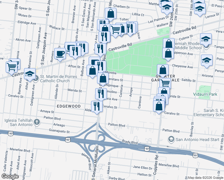 map of restaurants, bars, coffee shops, grocery stores, and more near 421 Chipinque in San Antonio
