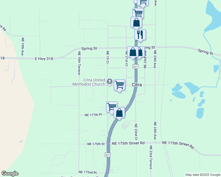 map of restaurants, bars, coffee shops, grocery stores, and more near 2010 Northeast 180th Street in Citra