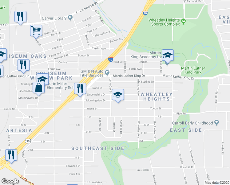 map of restaurants, bars, coffee shops, grocery stores, and more near 311 Dorie Street in San Antonio