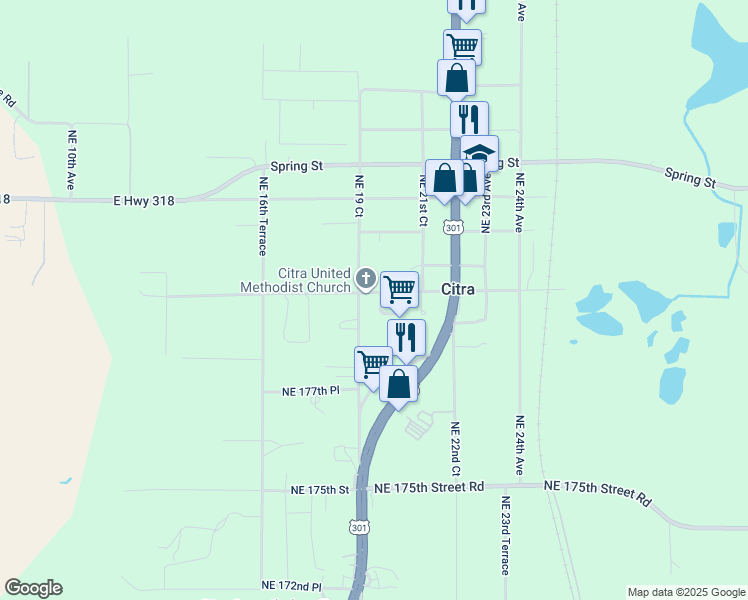 map of restaurants, bars, coffee shops, grocery stores, and more near 2010 Northeast 180th Street in Citra