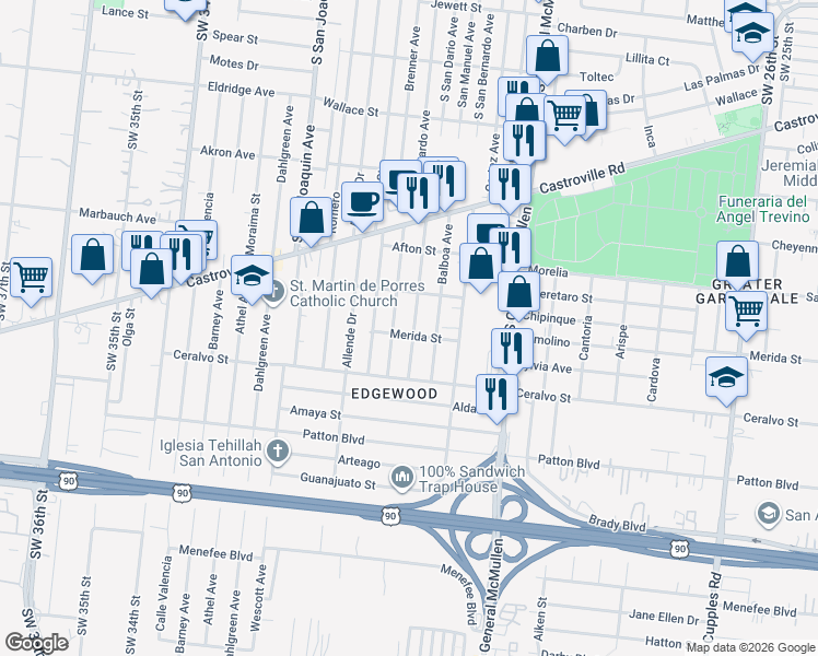 map of restaurants, bars, coffee shops, grocery stores, and more near 321 Coronado Avenue in San Antonio