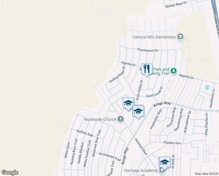 map of restaurants, bars, coffee shops, grocery stores, and more near 104 Timber Rock Drive in Del Rio
