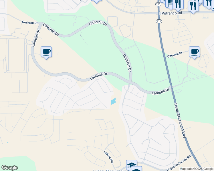 map of restaurants, bars, coffee shops, grocery stores, and more near 2038 Oedipus Drive in San Antonio