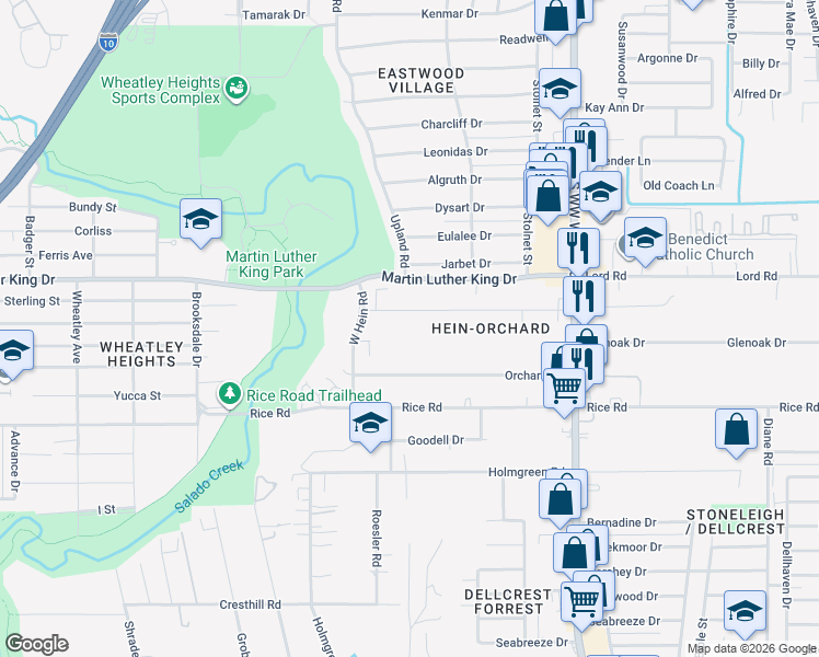 map of restaurants, bars, coffee shops, grocery stores, and more near 4142 North Hein Road in San Antonio