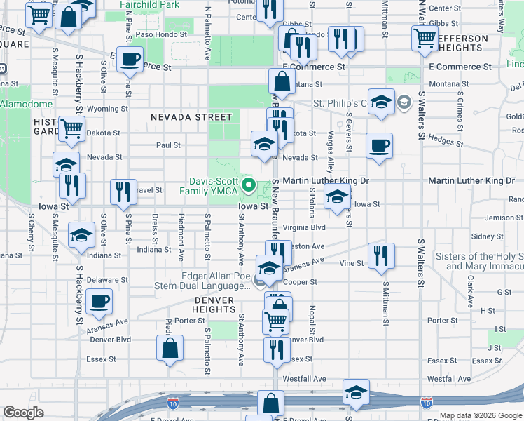 map of restaurants, bars, coffee shops, grocery stores, and more near in San Antonio