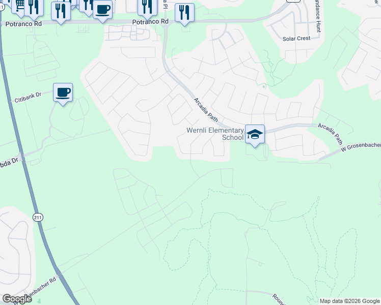 map of restaurants, bars, coffee shops, grocery stores, and more near 2012 Pillard Summit in San Antonio