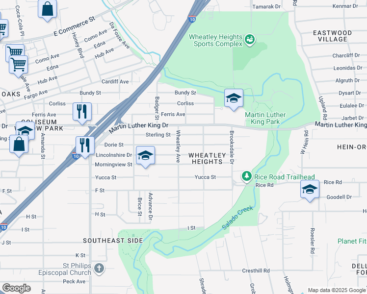 map of restaurants, bars, coffee shops, grocery stores, and more near 427 Dorie Street in San Antonio