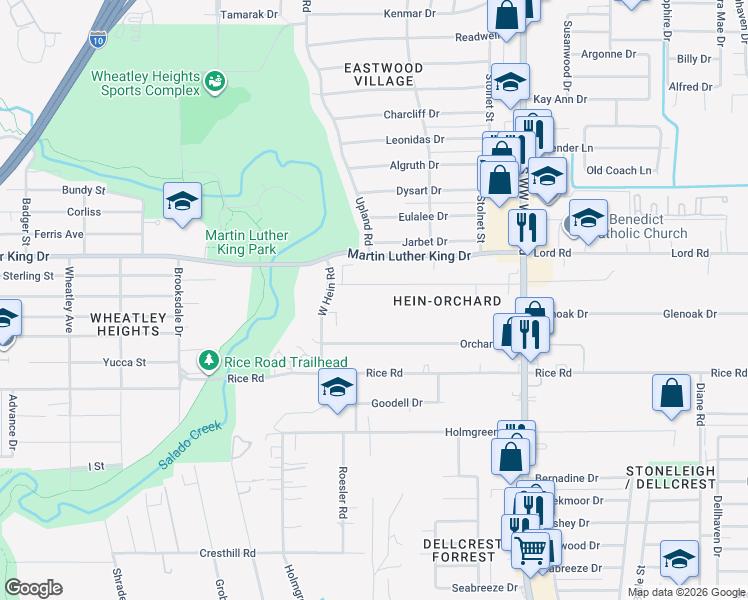 map of restaurants, bars, coffee shops, grocery stores, and more near 4142 North Hein Road in San Antonio