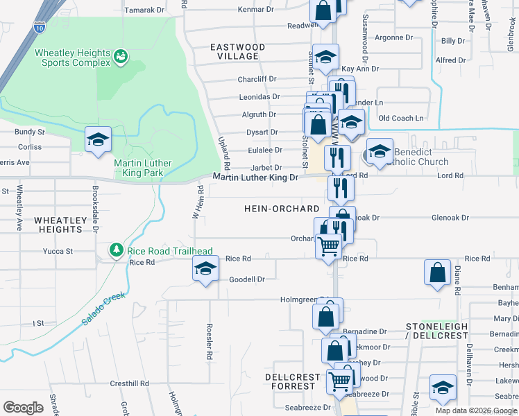 map of restaurants, bars, coffee shops, grocery stores, and more near 4238 North Hein Road in San Antonio