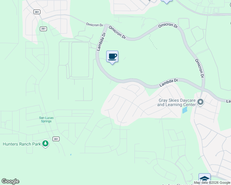 map of restaurants, bars, coffee shops, grocery stores, and more near 15423 Proteus Street in San Antonio