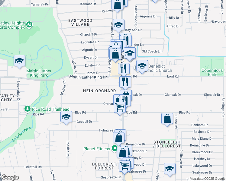 map of restaurants, bars, coffee shops, grocery stores, and more near 4414 North Hein Road in San Antonio