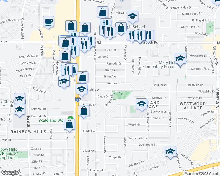 map of restaurants, bars, coffee shops, grocery stores, and more near 7919 Westshire Drive in San Antonio