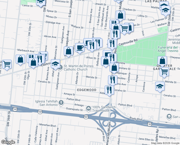 map of restaurants, bars, coffee shops, grocery stores, and more near 321 Coronado Avenue in San Antonio