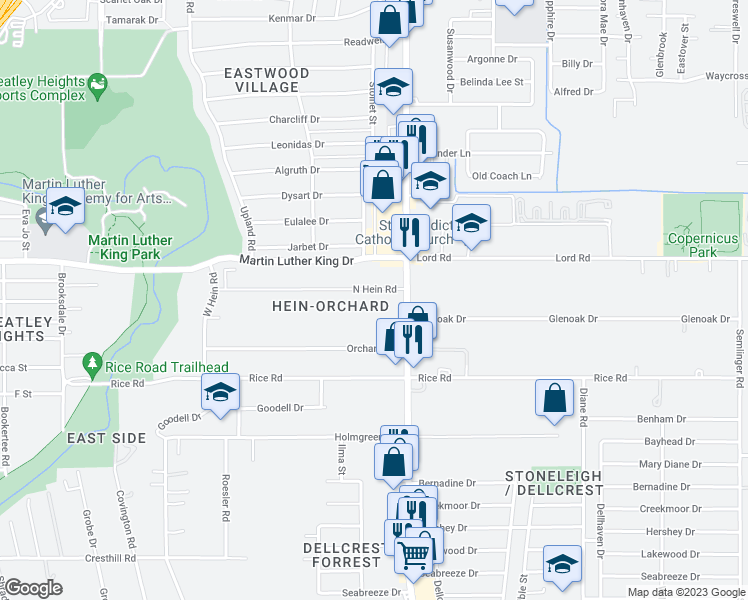 map of restaurants, bars, coffee shops, grocery stores, and more near 4426 North Hein Road in San Antonio