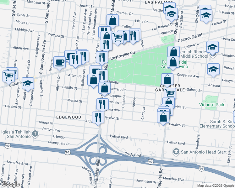 map of restaurants, bars, coffee shops, grocery stores, and more near 421 Chipinque in San Antonio