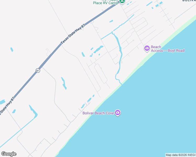 map of restaurants, bars, coffee shops, grocery stores, and more near 813 Johnson Crawford Circle in Bolivar Peninsula