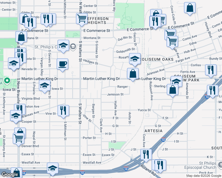 map of restaurants, bars, coffee shops, grocery stores, and more near 1832 Aransas Avenue in San Antonio