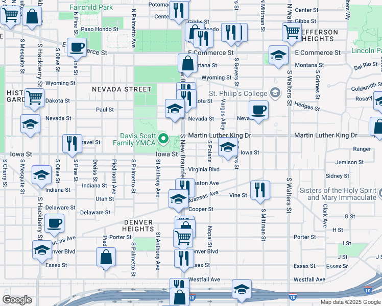 map of restaurants, bars, coffee shops, grocery stores, and more near 201 Dilworth Street in San Antonio