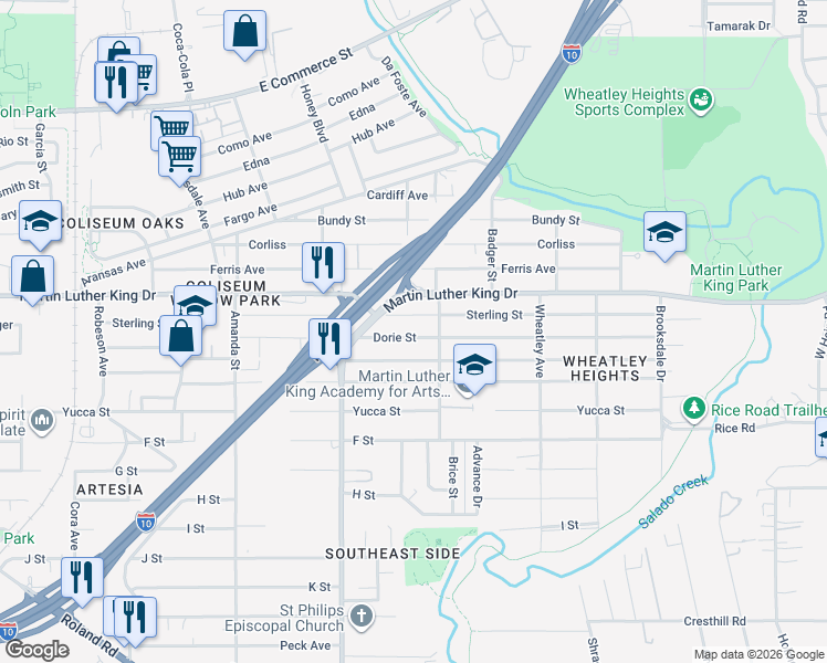 map of restaurants, bars, coffee shops, grocery stores, and more near 271 Dorie Street in San Antonio
