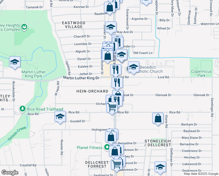 map of restaurants, bars, coffee shops, grocery stores, and more near 1207 South WW White Road in San Antonio