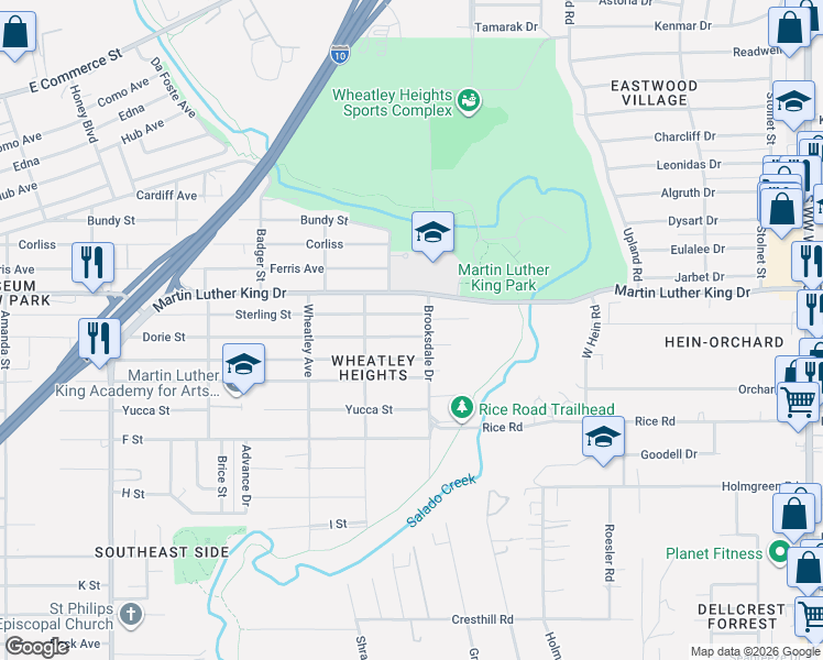 map of restaurants, bars, coffee shops, grocery stores, and more near 547 Dorie Street in San Antonio