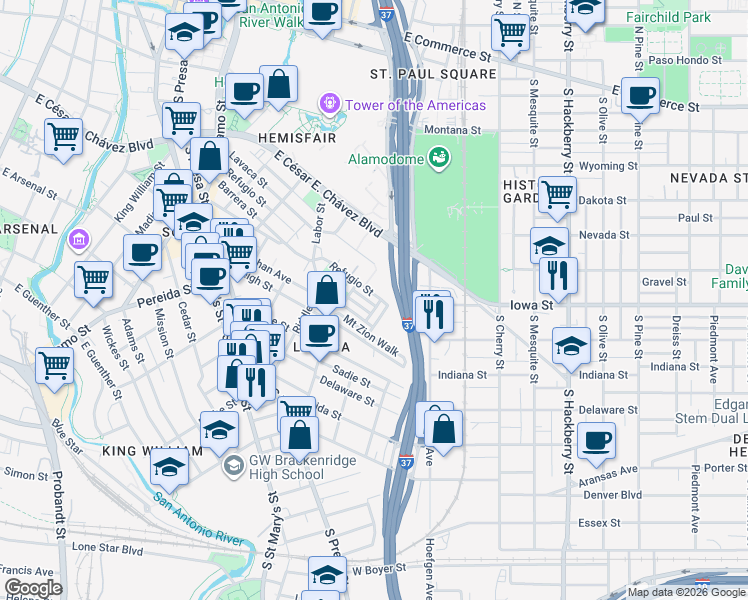 map of restaurants, bars, coffee shops, grocery stores, and more near 403 McMillan Place in San Antonio