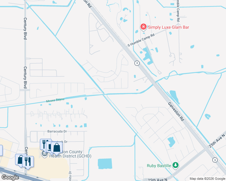 map of restaurants, bars, coffee shops, grocery stores, and more near 8729 Explorer Drive in Texas City