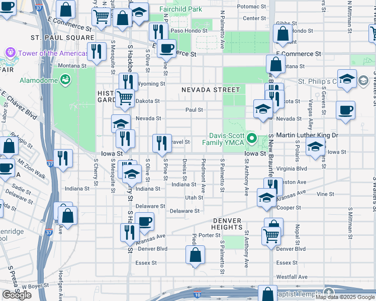 map of restaurants, bars, coffee shops, grocery stores, and more near in San Antonio