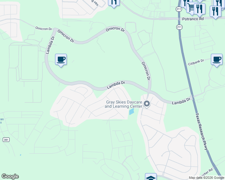 map of restaurants, bars, coffee shops, grocery stores, and more near 2006 Atticus Drive in San Antonio