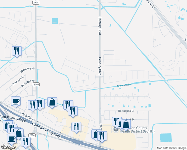 map of restaurants, bars, coffee shops, grocery stores, and more near 3110 Cullen Trace in Texas City
