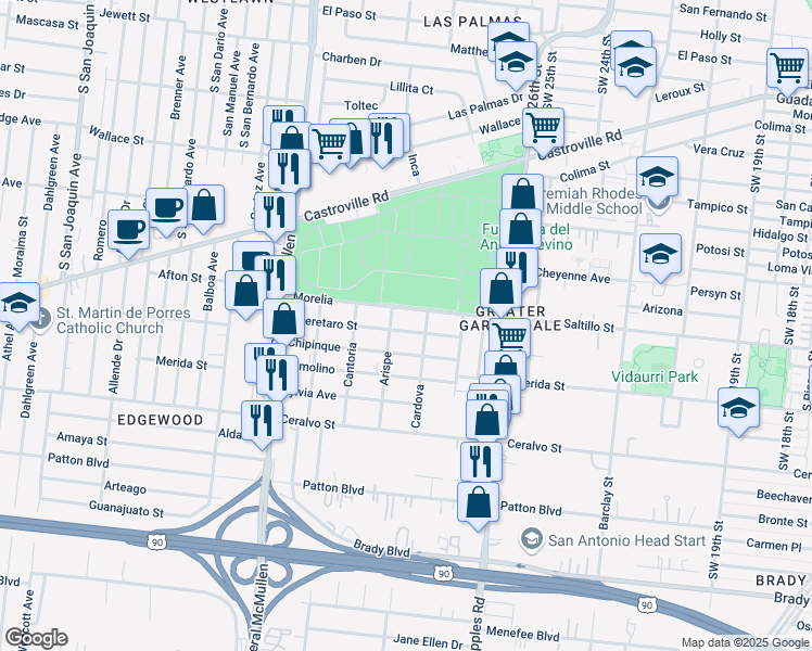 map of restaurants, bars, coffee shops, grocery stores, and more near 218 Queretaro Street in San Antonio
