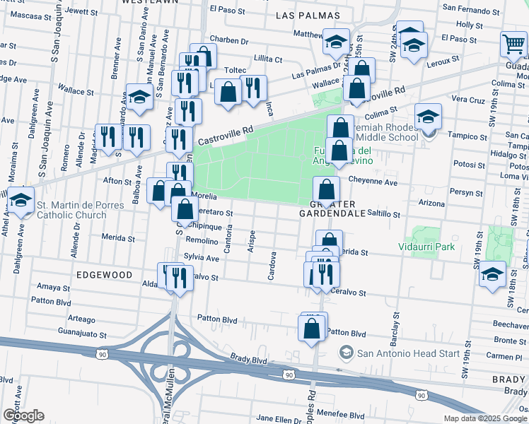map of restaurants, bars, coffee shops, grocery stores, and more near 218 Queretaro Street in San Antonio