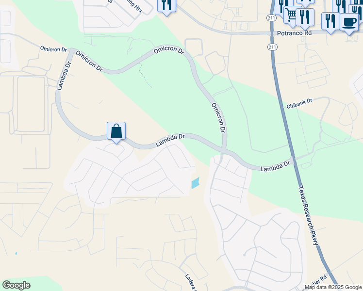 map of restaurants, bars, coffee shops, grocery stores, and more near 2038 Oedipus Drive in San Antonio