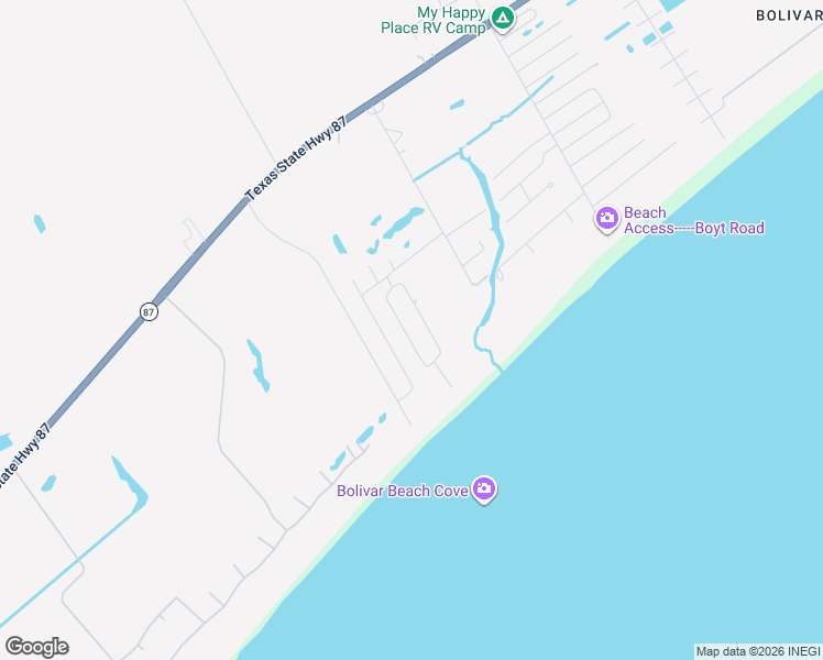 map of restaurants, bars, coffee shops, grocery stores, and more near 813 Johnson Crawford Circle in Bolivar Peninsula