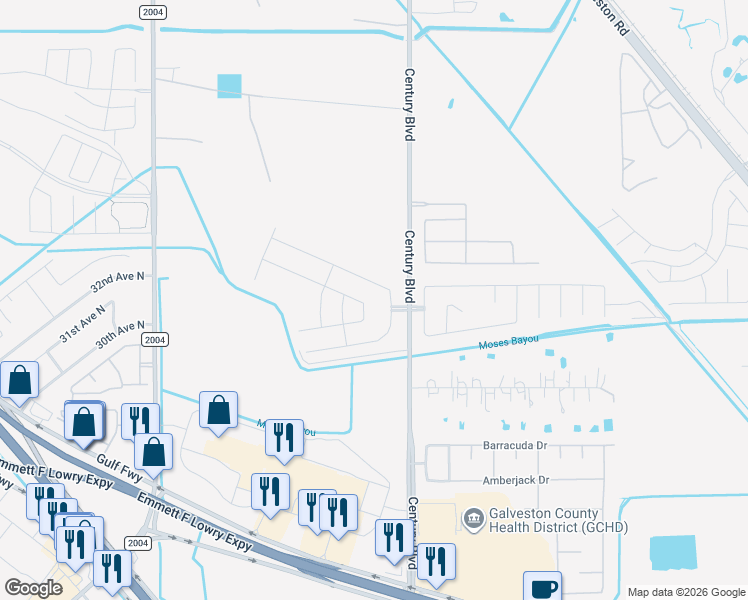 map of restaurants, bars, coffee shops, grocery stores, and more near 3110 Cullen Trace in Texas City