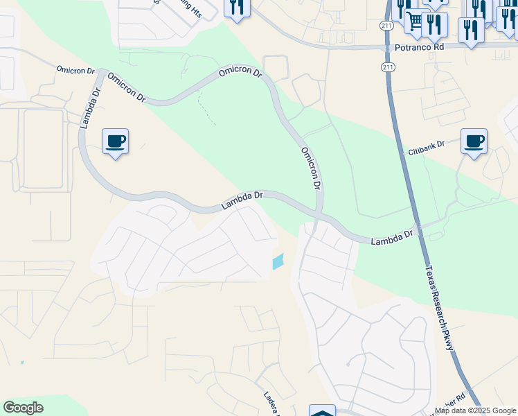 map of restaurants, bars, coffee shops, grocery stores, and more near 2038 Oedipus Drive in San Antonio
