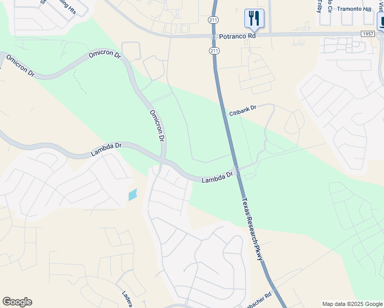 map of restaurants, bars, coffee shops, grocery stores, and more near 14815 Omicron Drive in San Antonio