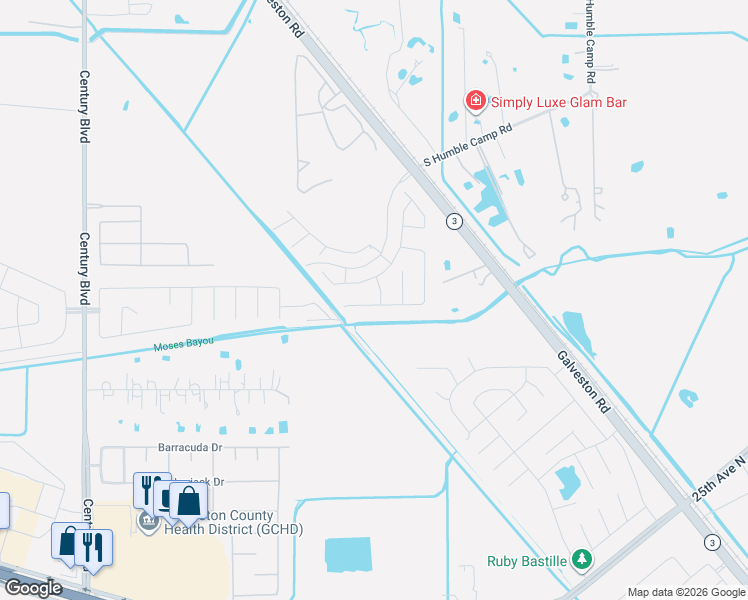 map of restaurants, bars, coffee shops, grocery stores, and more near 8729 Explorer Drive in Texas City