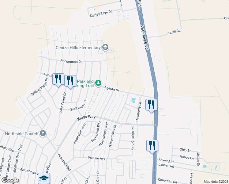 map of restaurants, bars, coffee shops, grocery stores, and more near 412 Enchanted Way in Del Rio